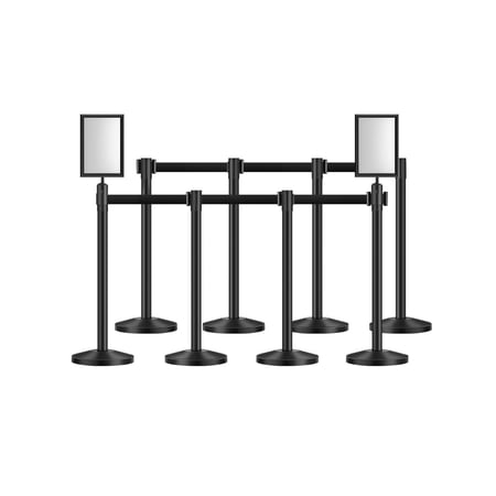 VEVOR Stanchion Post, 8 Pcs Stanchions with Retractable Belts, Carbon Steel Black Stanchions Queue with Sand Injection Hollow Base, Crowd Control Barriers for Theaters, Parties, Weddings