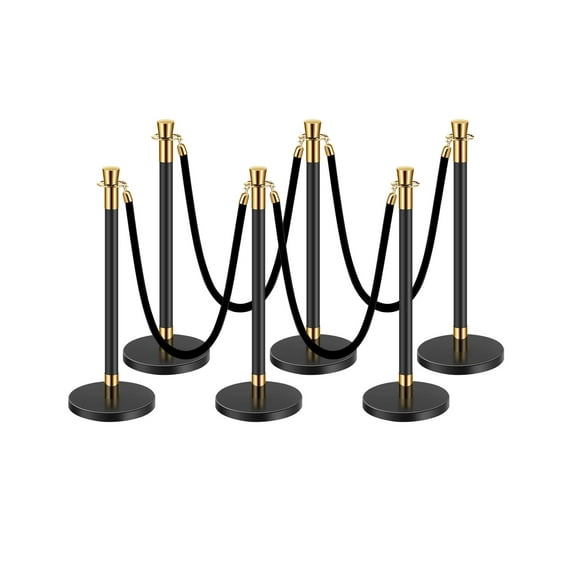 VEVOR Stanchions and Velvet Ropes, 6 Pcs Crowd Control Barriers with 4 Black Velvet Ropes, Stainless Steel Stanchion Post Queue with Sand Injection Hollow Base for Theater, Wedding, Party Supplies
