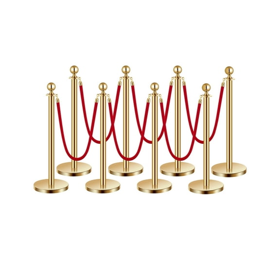 VEVOR Stanchions and Velvet Ropes 8Pcs, Hollow Base with Stainless Steel Post, 6 Red Velvet Ropes and Posts, Crowd Control Barriers Gold Stanchions, Red Carpet Runner Poles for Party Supplies