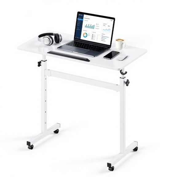 VEVOR Standing Desk, Adjustable Height Mobile Stand Up Desk 360 Tilting Desktop, 32 x 16 in Small Computer Sit Stand Rolling Workstation w/ Hook, Lockable Casters, 55.1 lbs Capacity for Home Office