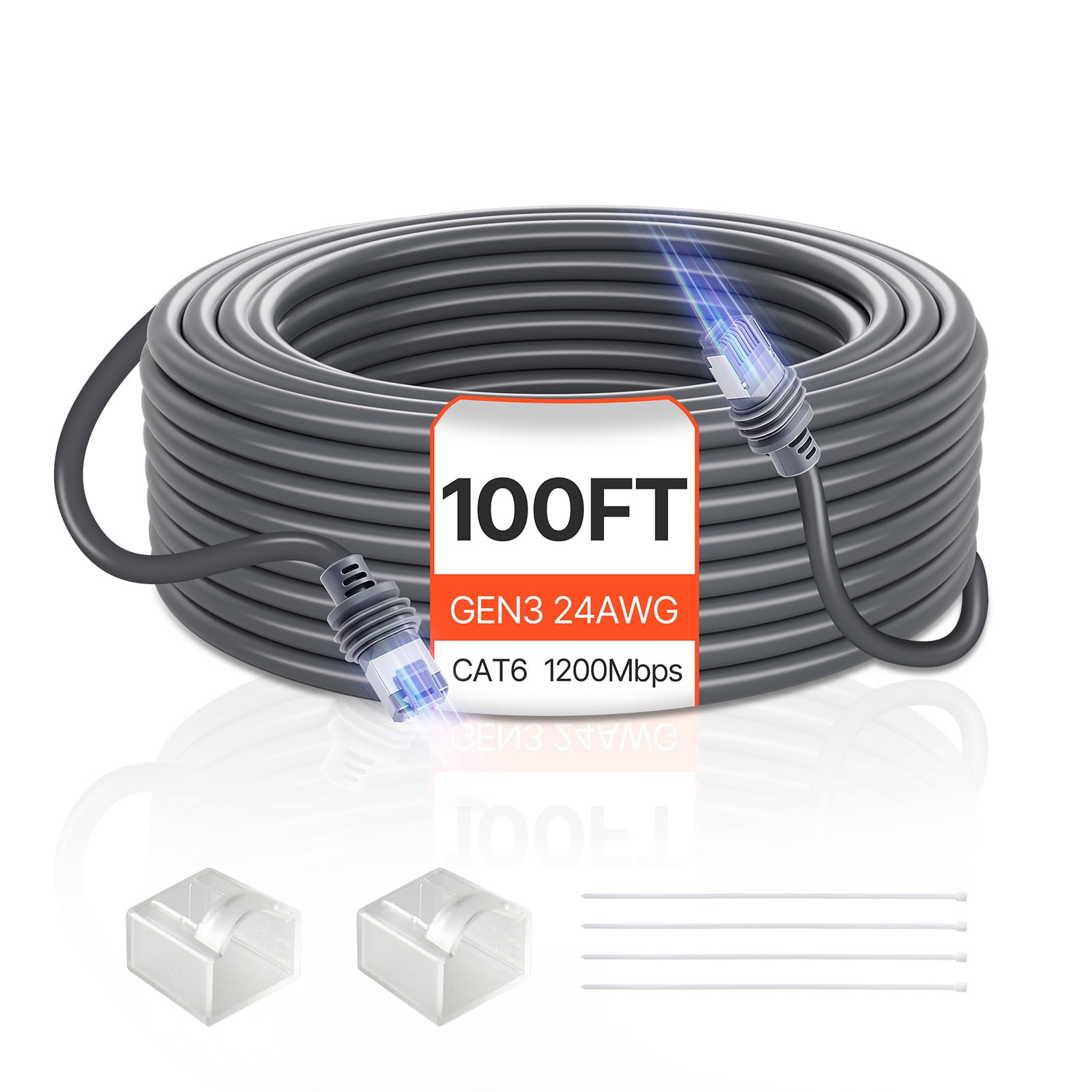 VEVOR Starlink Gen 3 Cable,100 FT, 24 AWG Copper Core, Durable Extension Cable for Standard Generation 3, Compatible with Starlink Rectangular Satellite V3, Flexible Wiring for RV, Backyard, Camping