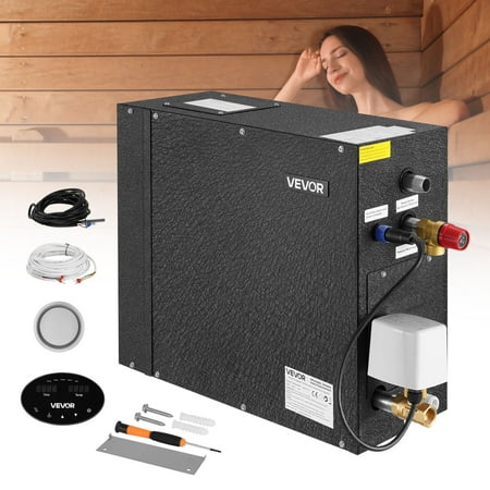 VEVOR Steam Generator, 7.5 kW Steam Shower System with Controller for Home Sauna Bath Spa, Commercial Auto Drain Kit with Overheat, Dry-Run & Overpressure Protection, 10 Min to 24h Efficient, Black