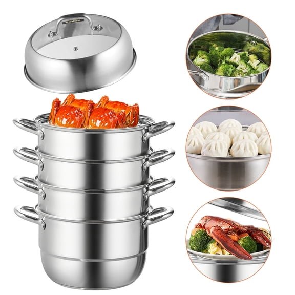 VEVOR Steamer Pot 11in/28cm,5 Tier Steamer Pot for Cooking with 8.5QT Stock Pot,3 Vegetable Steamers & 2 Steaming Trays,Food-Grade 304 Stainless Steel Food Steamer Cookware for Gas Electric Stove