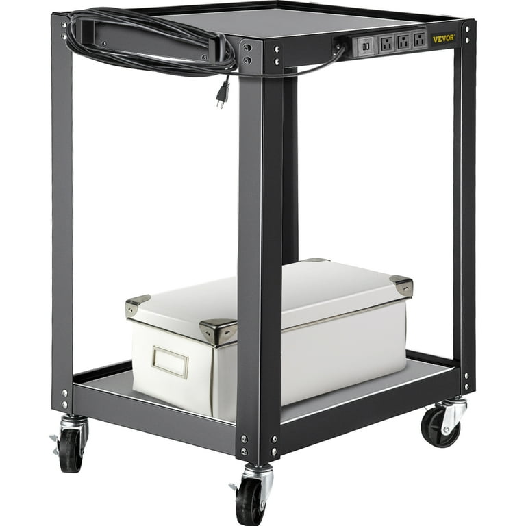 VEVOR Steel AV Cart, 2-Shelf, Power Strip, 24 inch, 150 lbs VEVOR Steel AV Cart, 2-Shelf, Power Strip, 24 inch, 150 lbs
