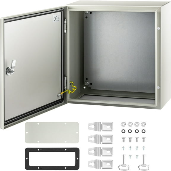 VEVOR Steel Electrical Box 16"x 16"x 8" Electrical Enclosure Box, Carbon Steel Hinged Junction Box, IP65 Weatherproof Metal Box Wall-Mounted Electronic Equipment Enclosure Box with Mounting Plate