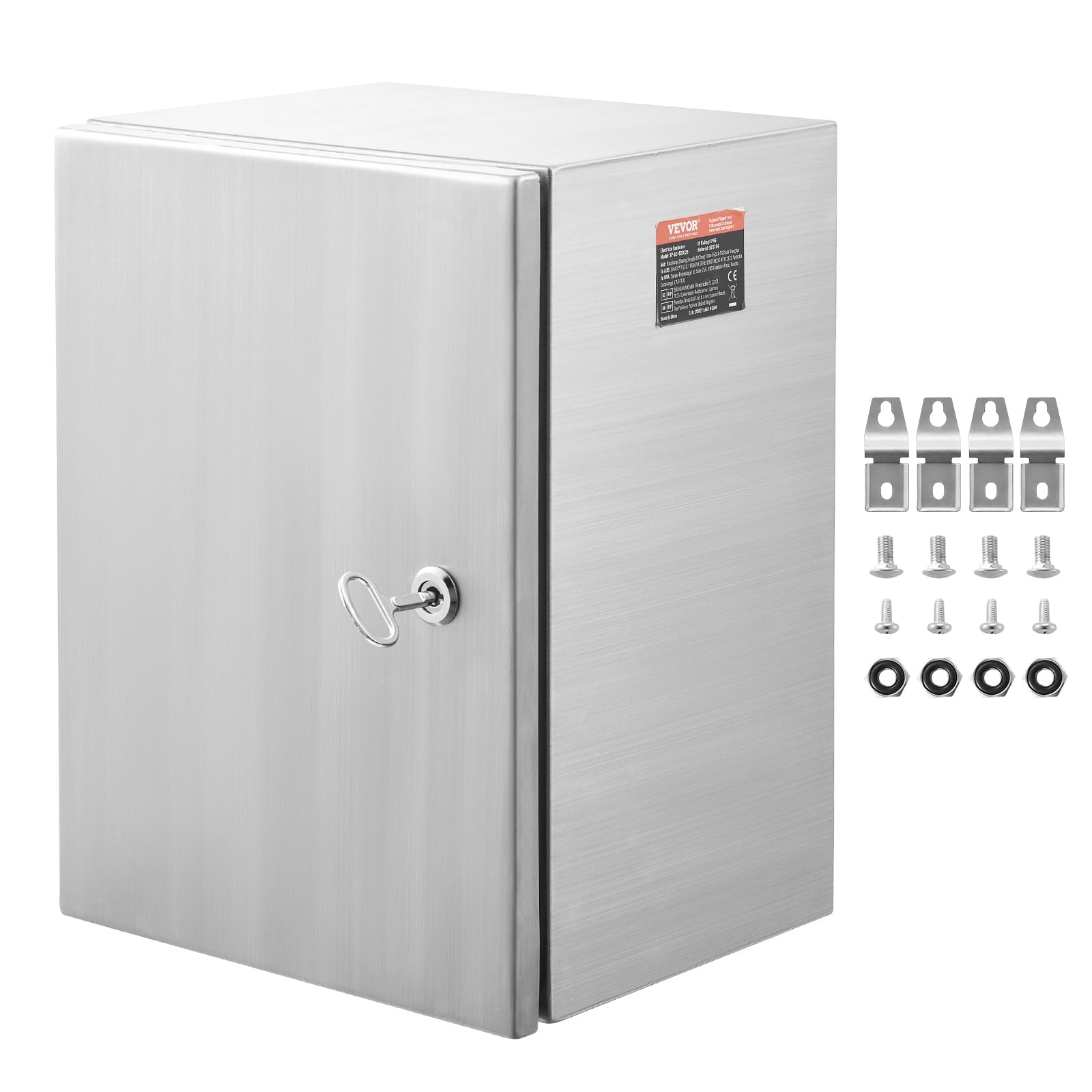 VEVOR Steel Electrical Box,20"x 16"x 8", 304 Stainless Steel Electrical Enclosure Box, Wall-Mounted Outdoor Electrical Electronic Equipment Enclosure with Mounting Plate Hinges Lock, IP66 Waterproof