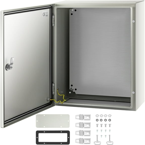 VEVOR Steel Electrical Box 20"x 16"x 8" Electrical Enclosure Box, Carbon Steel Hinged Junction Box, IP65 Weatherproof Metal Box Wall-Mounted Electronic Equipment Enclosure Box with Mounting Plate