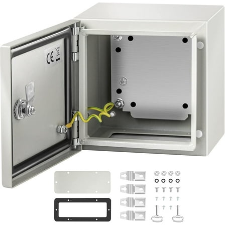 VEVOR Steel Electrical Box 8" x 8"x 6" Electrical Enclosure Box, Carbon Steel Hinged Junction Box, IP65 Weatherproof Metal Box, Wall-Mounted Electronic Equipment Enclosure Box with Mounting Plate