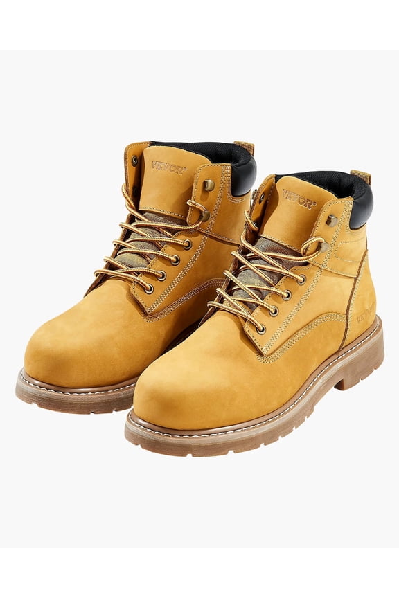 Steel Toe Work Boots, US Size 10, Waterproof Work Boots for Men, Slip-Resistant Work Boot, Lightweight and Breathable Rubber Sole Mens Boots for Industry Construction, Brown Yellow