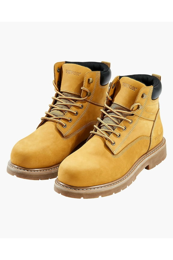 Steel Toe Work Boots, US Size 8.5, Waterproof Work Boots for Men, Slip-Resistant Work Boot, Lightweight and Breathable Rubber Sole Mens Boots for Industry Construction, Brown Yellow