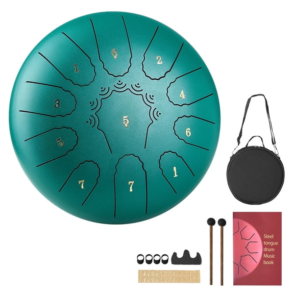 VEVOR Steel Tongue Drum, 10 in 11 Notes Rain Drum for Outside Garden, C Major Musical Drums with Music Book & Mallets, Percussion Instrument for Beginner, Green