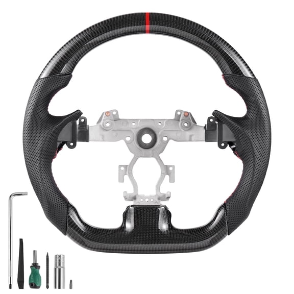 VEVOR Steering Wheel for 2007-2013 Infiniti G37, Carbon Fiber Steering Wheel D-Shaped Flat-Bottom, Leather Grip with Non-Slip Texture & Precise Stitching, Accessories Replacement for Infiniti, Black