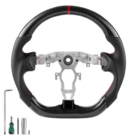 VEVOR Steering Wheel for 2008-2020 Nissan 370Z, Carbon Fiber Steering Wheel D-Shaped Flat-Bottom, Leather Grip with Non-Slip Texture & Precise Stitching,Accessories Replacement for Nissan 370Z, Black