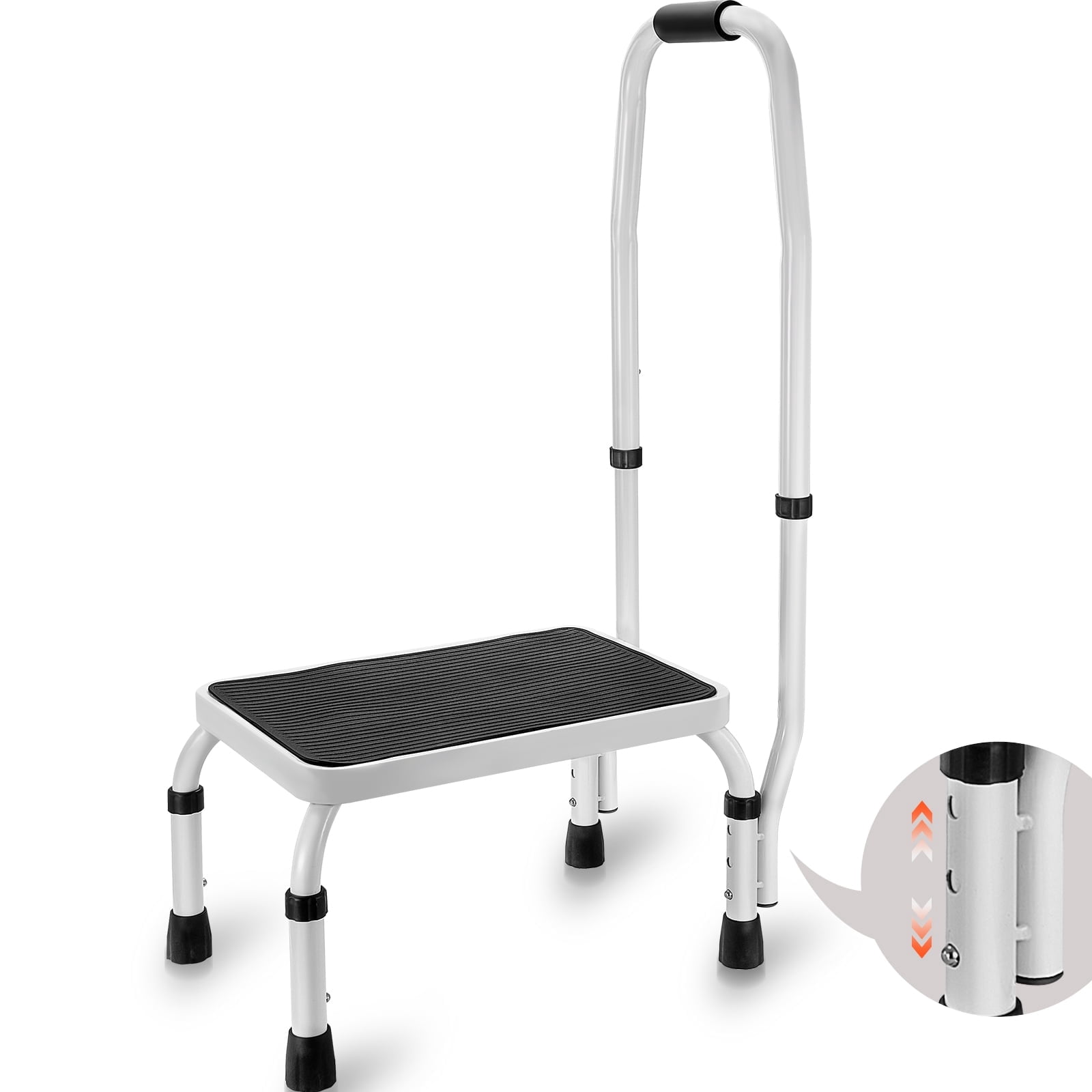 VEVOR Step Stool 1-Step 330lbs Capacity, 3 Adjustable Height with Handle Steel Step Ladder, Portable Step Stools for Adults, Non-Slip Sturdy Step Ladders for Office, RVs, Pets