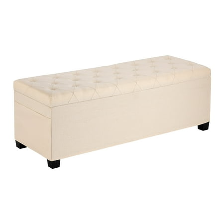 VEVOR Storage Ottoman Bench, Button-Tufted End of Bed Bench with Side Bags, Flip-up Upholstered Storage Chest with Metal Frame, Linen Bed Ottoman for Living Room, Bedroom, Entryway, Office, Beige