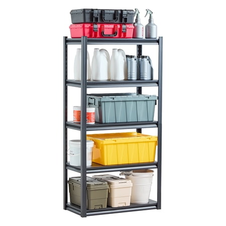 VEVOR Storage Shelves, 2000 lbs, 5 Tier Garage Storage Shelving, 16" D x 32" W x 63" H Adjustable Metal Shelves for Garage Shelves Utility Rack Shelf, Ideal for Kitchen, Warehouse, Basement, Black