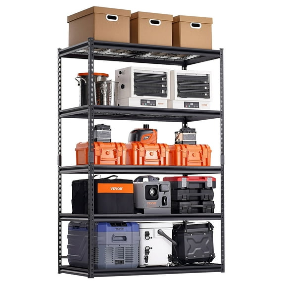 VEVOR Storage Shelves, 3000 lbs, 5 Tier Heavy Duty Garage Shelving, 24" D x 48" W x 72" H Adjustable Metal Shelves for Industrial Shelving Unit Utility Shelf, for Kitchen, Warehouse, Basement, Black