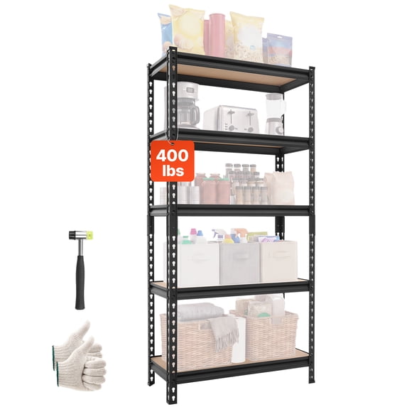 VEVOR Storage Shelves, 5-Tier Adjustable, 2000 lbs Capacity, Heavy Duty Garage Storage Shelving Unit, Metal Utility Rack Shelf, for Kitchen Pantry Basement Bathroom, 29.88" W x 12.17" D x 59.84" H