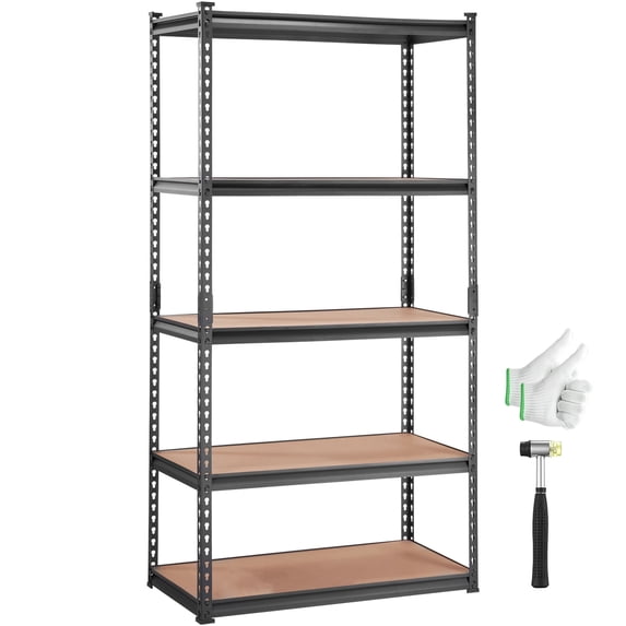 VEVOR Storage Shelving Unit, 5-Tier Adjustable, 2000 lbs Capacity, Heavy Duty Garage Shelves Metal Organizer Utility Rack, Black, 35" L x 18" W x 71" H for Kitchen Pantry Basement Bathroom Laundry