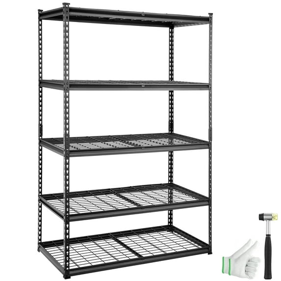 VEVOR Storage Shelving Unit,5-Tier Adjustable, 2000 lbs Capacity, Heavy Duty Garage Shelves Metal Organizer Wire Rack, Black,48" L x 24" W x 72" H for Kitchen Pantry Basement Bathroom Laundry Closet