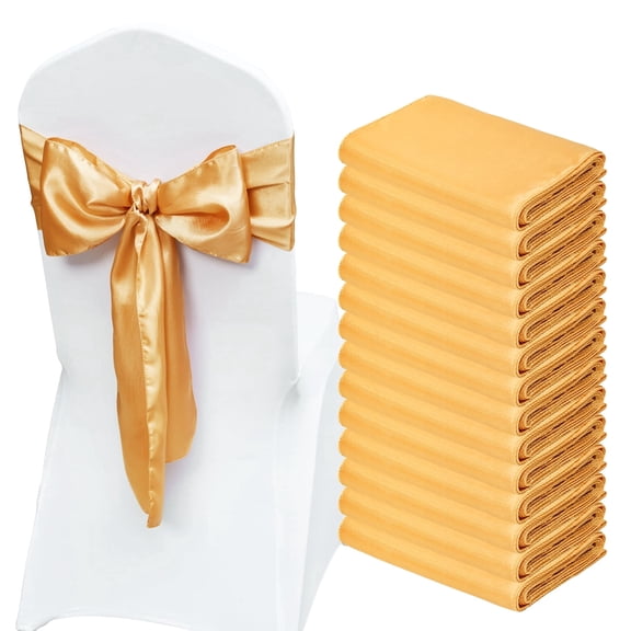 VEVOR Stretch Spandex Chair Sashes Bows, Chair Slipcover and Stretch Chair Sash, Elastic Chair Bands, Fitting Wedding, Holiday, Banquet, Party, Celebration Chair Decoration (50 PCS Gold)