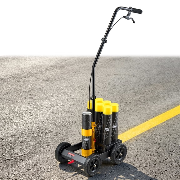 VEVOR Striping Line Marking Machine 6-Can Capacity Black with 4 Wheels, Parking Lot Striping Machine, 2 to 4 in Adjustable Line Width, Heavy Duty, Fast and Accurate Marking, with Adapter Nozzle