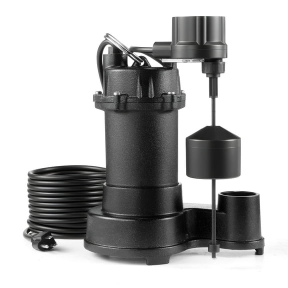 VEVOR Submersible Sewage Pump, 1/3 HP, 3000 GPH Cast Iron Sewage/Effluent Pump with Automatic Float Switch, 1.5-Inch NPT Discharge, 120V, 25 ft Lift, for Basement,Septic Tank, Residential Sump Basin