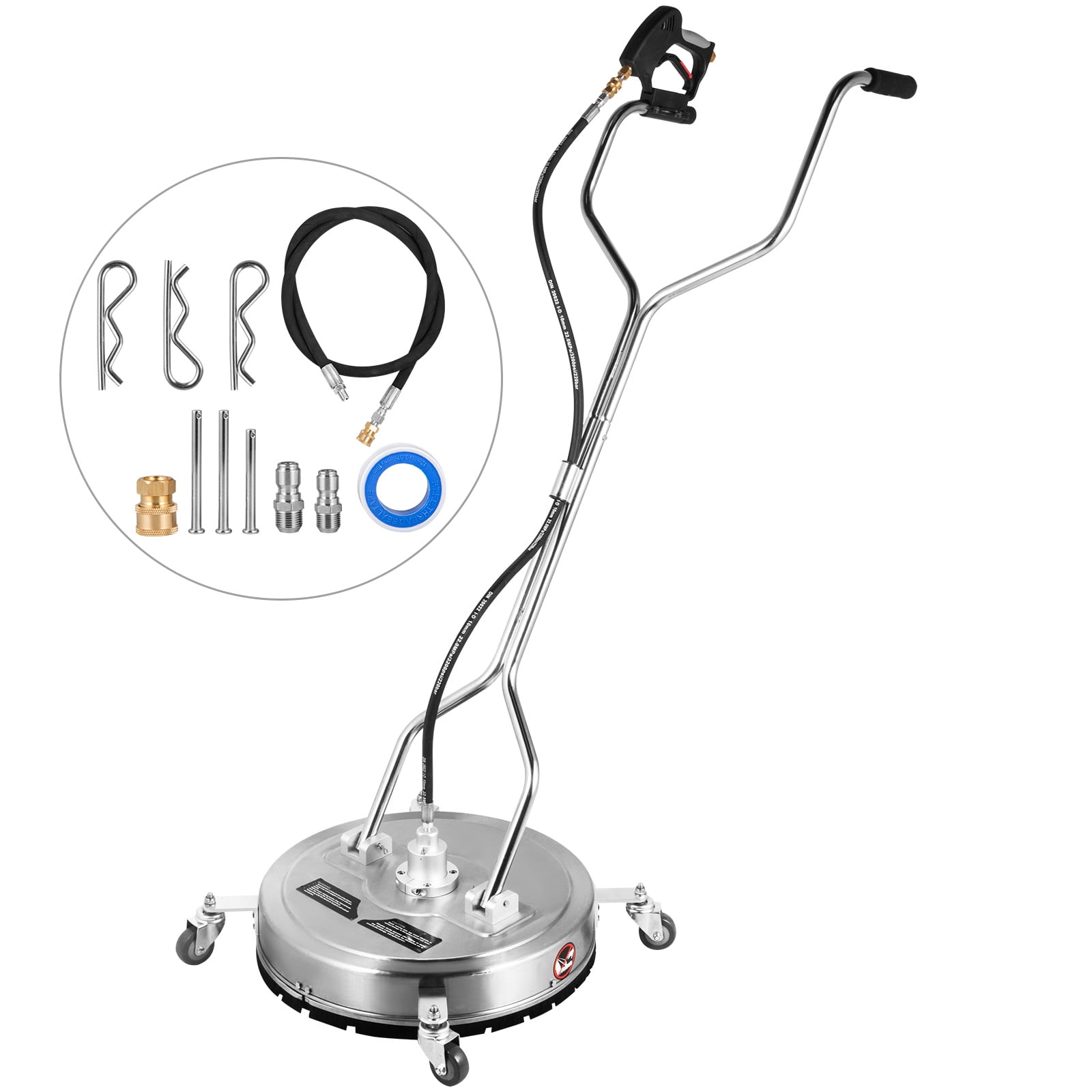 VEVOR Surface Cleaner 20 inch Flat Surface Cleaner for Pressure Washer 4000psi Pressure with 3/8 Quick Connector Surface Cleaner W/Casters 10.5GPM Stainless Steel Rotating Rod & 3 Nozzle for Patio