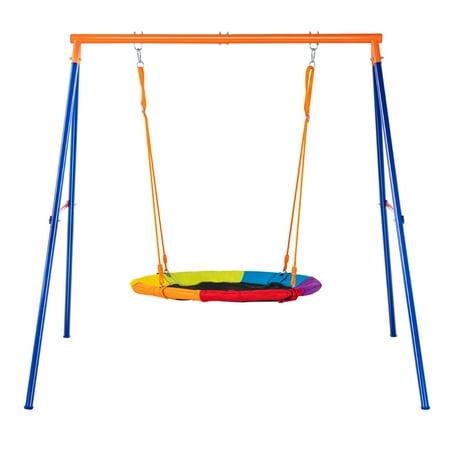 VEVOR Swing Sets for Backyard, 440lbs Load Capacity Swing Set, 40" Saucer Swing Seat with Heavy Duty A-Frame Metal Swing Stand and Adjustable Rope, Easy to Assemble, Swingset Outdoor for Kids
