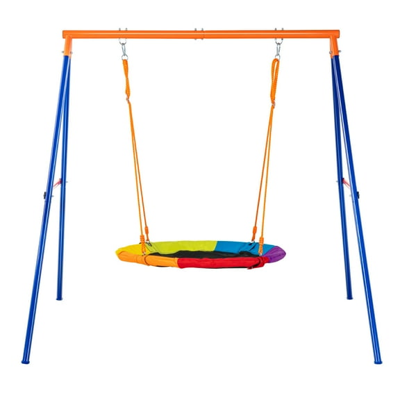 VEVOR Swing Sets for Backyard, 440lbs Load Capacity Swing Set, 40" Saucer Swing Seat with Heavy Duty A-Frame Metal Swing Stand and Adjustable Rope, Easy to Assemble, Swingset Outdoor for Kids
