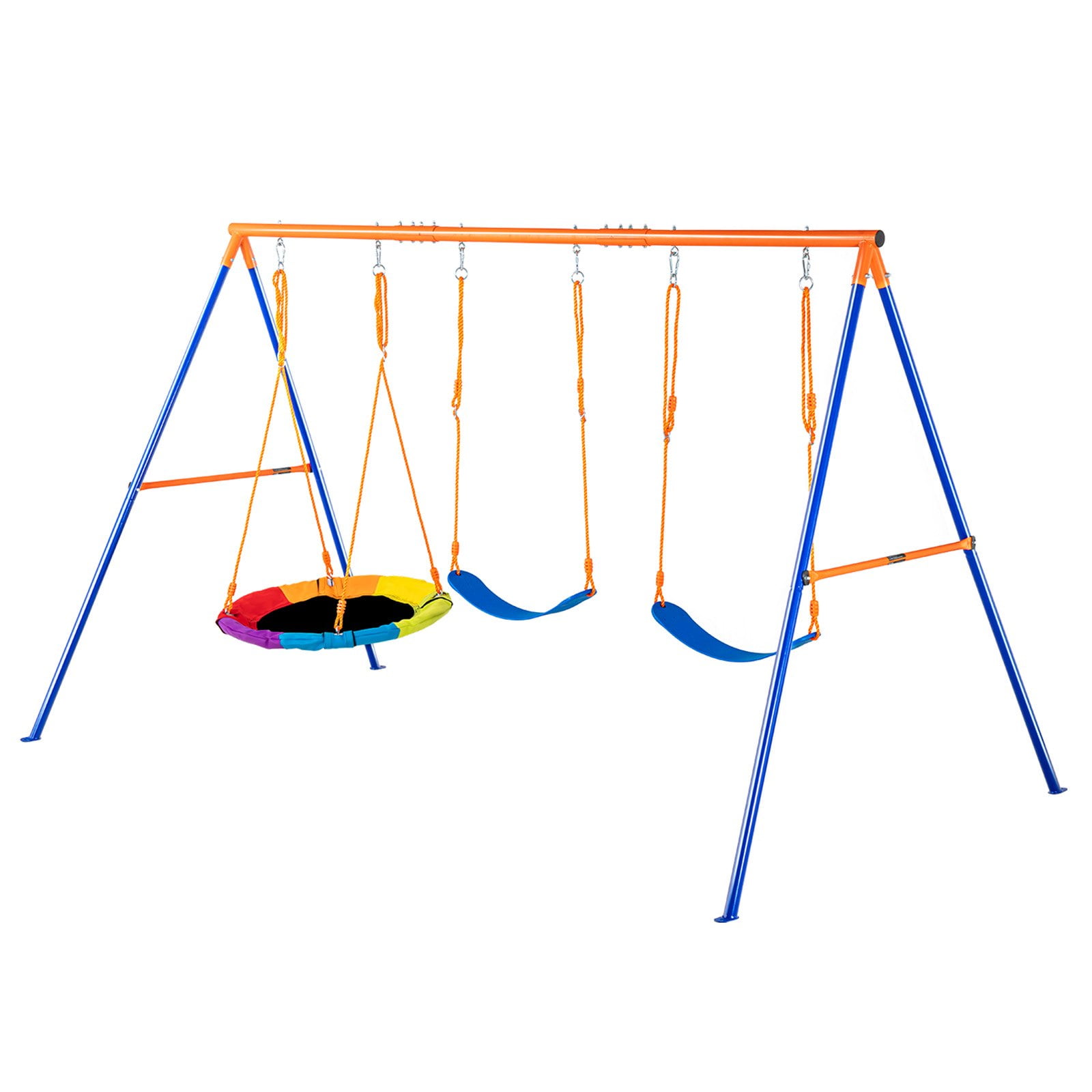 Colorful Metal A-Frame Swing Set with Saucer and Belt Seats