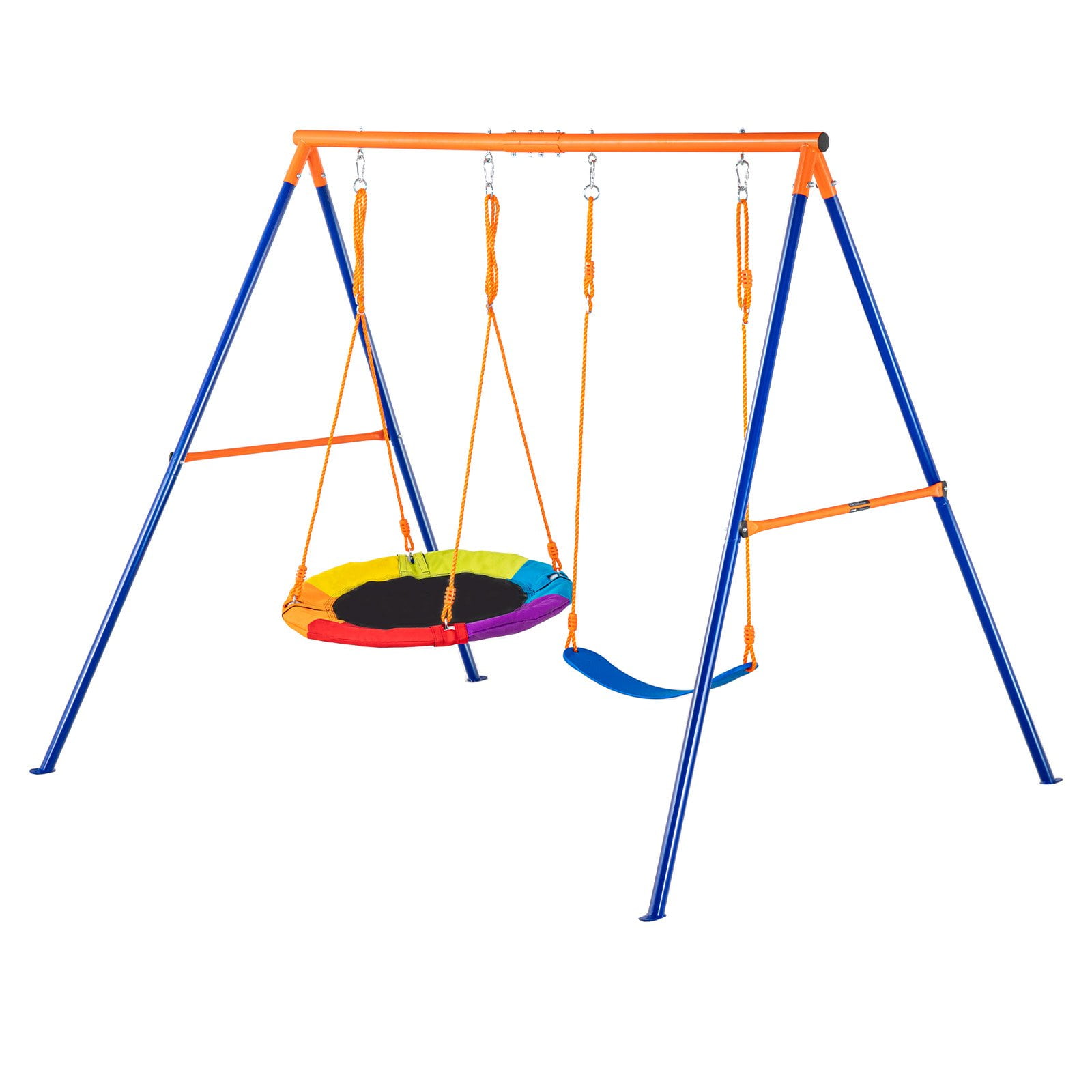 Colorful Metal A-Frame Swing Set with Saucer and Belt Seats