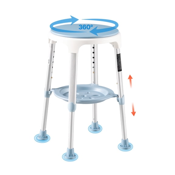 VEVOR Swivel Shower Chair 360 Degree, Height Adjustable Bath Seat for Inside Showers or Tubs, Non-Slip Rotating Bathtub Stool with Storage Tray for Elderly Disabled Injured, 350LBS Capacity