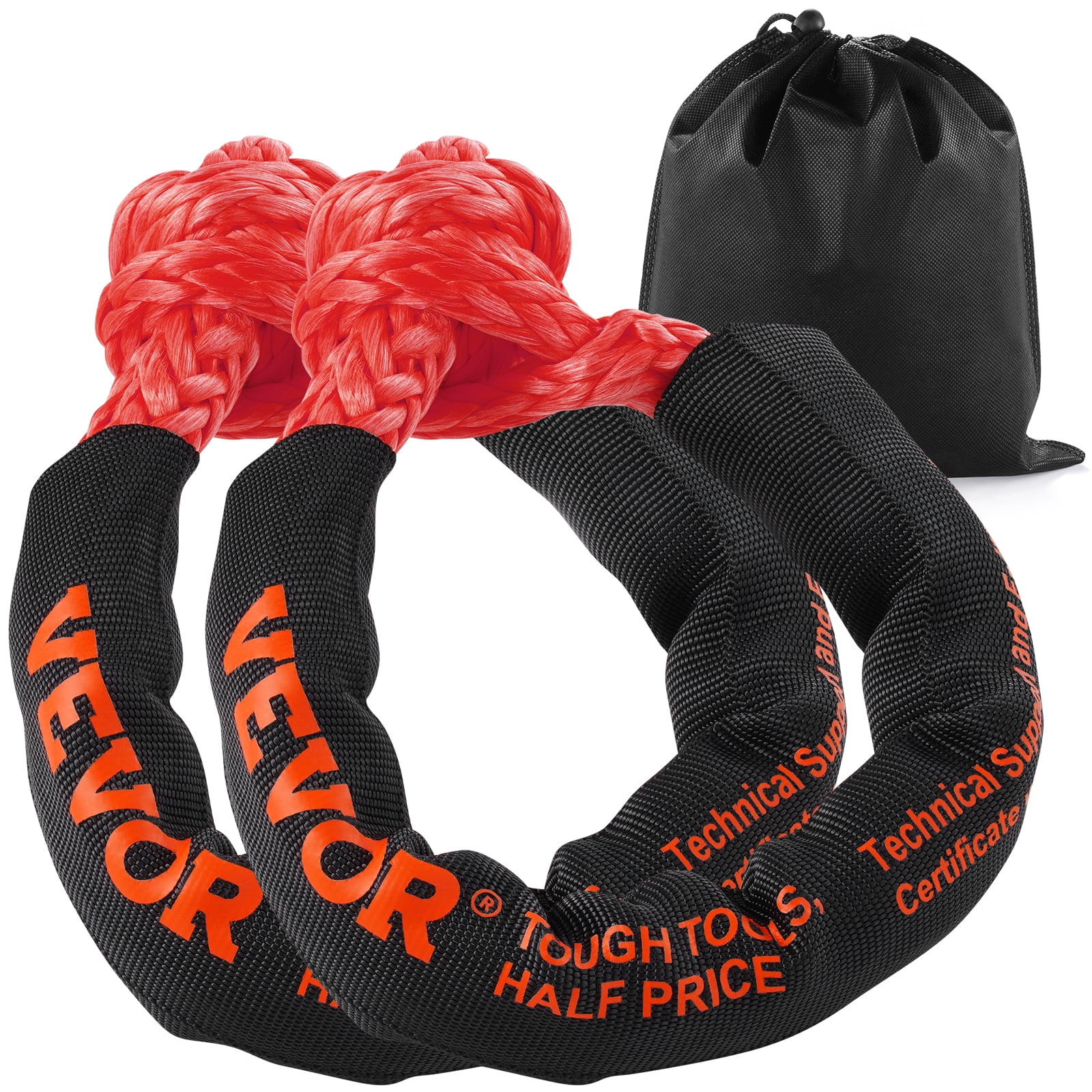 VEVOR Synthetic Soft Shackle, 1/2" x 22" (2 Pack) 44092 lbs (20 Ton) Breaking Strength Recovery Tow Shackles with Extra 2 Sleeves & Storage Bag for UTV, ATV, Trucks, Jeep, Off-Road Vehicles, Red