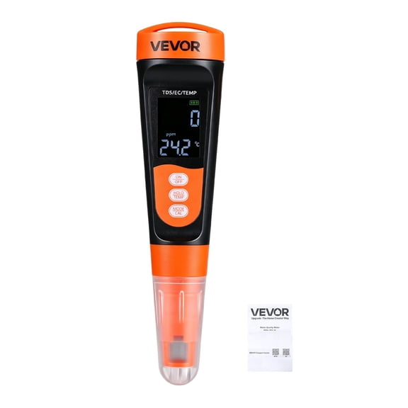 VEVOR TDS Meter, 0-9990 ppm Measuring Range, EC (Conductivity) /TDS (ppm) Multi-Parameter Measurement, Digital Water Tester with ATC, Clear VA Display Screen, for Drinking Water Quality Testing