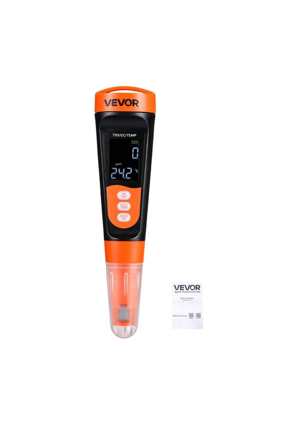 VEVOR TDS Meter, 0-9990 ppm Measuring Range, EC (Conductivity) /TDS (ppm) Multi-Parameter Measurement, Digital Water Tester with ATC, Clear VA Display Screen, for Drinking Water Quality Testing