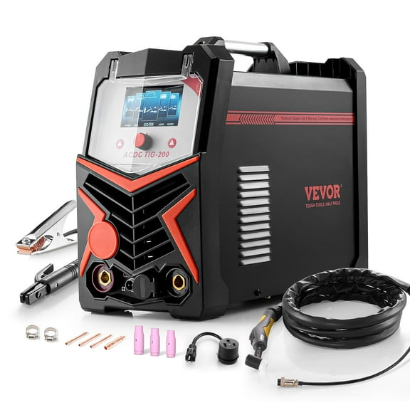 VEVOR TIG Welder, 200A 6-In-1 Aluminum Welding Machine (LED Display) - AC TIG/DC TIG/AC Pulse TIG/DC Pulse TIG/Spot TIG/MMA(Stick), 110&220V Dual Voltage Electric Welder with Synergic Control IGBT