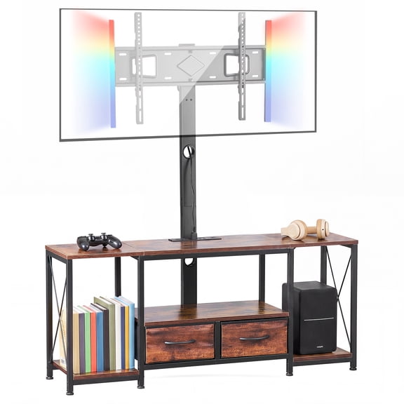 VEVOR TV Stand with Mount, 47.2 Inch, TV Stand Console with Power Outlet & Storage Drawers, for 32-75 Inch TVs, Height Adjustable Entertainment Center with LED Lights, for Living Room, Rustic Brown