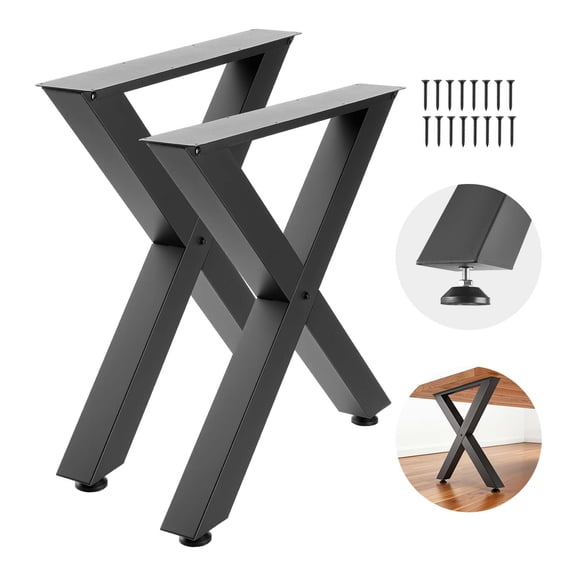 VEVOR Table Legs, 29.5" H x 29.9" W Steel Furniture Legs, Modular Design, Easy Assembly, 2204 lbs Max Load Heavy Duty, for Home Office Desk, Coffee Dinner Bar Tables, Workbench,2 PCS, X Frame, Black