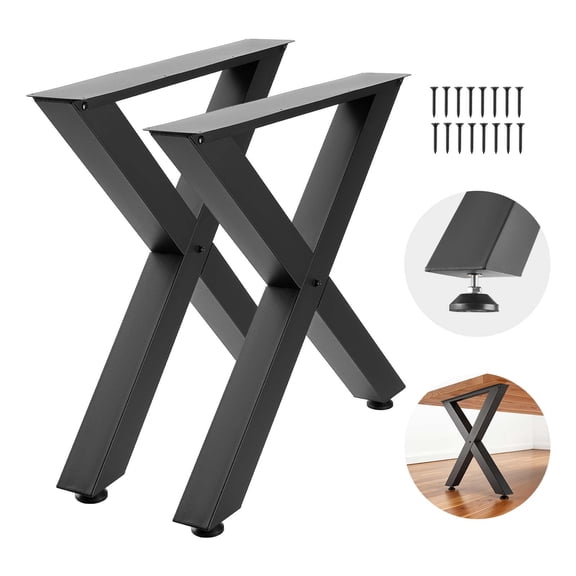 VEVOR Table Legs, 29.5" H x 31.1" W Steel Furniture Legs, Modular Design, Easy Assembly, 2204 lbs Max Load Heavy Duty, for Home Office Desk, Coffee Dinner Bar Tables, Workbench,2 PCS, X Frame, Black