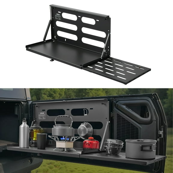 VEVOR Tailgate Table, for 2007-2024 Jeep Wrangler JK, 88 lbs Capacity, Carbon Steel Foldable Molle Panel Drop Down Table, Rear Door Cargo Storage Rack Shelf Luggage Holder Carrier Camping Accessories