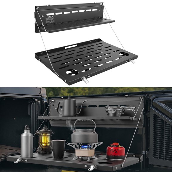 VEVOR Tailgate Table for 2021-2026 Ford Bronco 4 Door Hardtops (Exclude Bronco Sport), Foldable Molle Panel Drop Down Table, Rear Door Cargo Storage Rack Shelf Luggage Holder Carrier