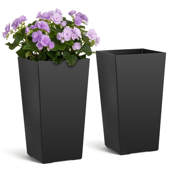 VEVOR Tall Planters Set of 2, 22 Inch Large Outdoor Taper Planters for Outdoor Indoor Plants, Front Porch Plastic Modern Flower Pots with Casters, Inner Pot & Drainage Holes for Patio, Garden, Black