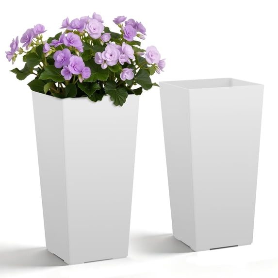 VEVOR Tall Planters Set of 2, 22 Inch Large Outdoor Taper Planters for Outdoor Indoor Plants, Front Porch Plastic Modern Flower Pots with Inner Pot for Patio, Garden, White