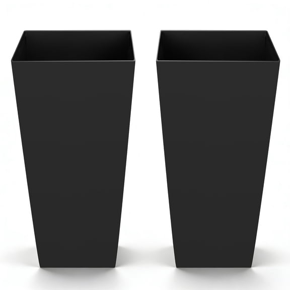 VEVOR Tall Planters Set of 2, 26 Inch Large Outdoor Taper Planters for Outdoor Indoor Plants, Front Porch Plastic Modern Flower Pots with Casters, Inner Pot & Drainage Holes for Patio, Garden, Black