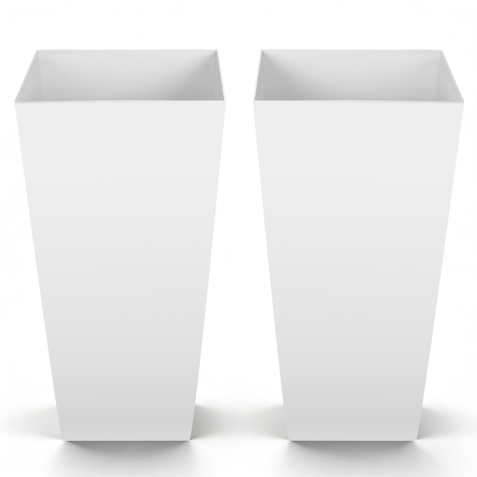 VEVOR Tall Planters Set of 2, 26 Inch Large Outdoor Taper Planters for Outdoor Indoor Plants, Front Porch Plastic Modern Flower Pots with Casters, Inner Pot & Drainage Holes for Patio, Garden, White