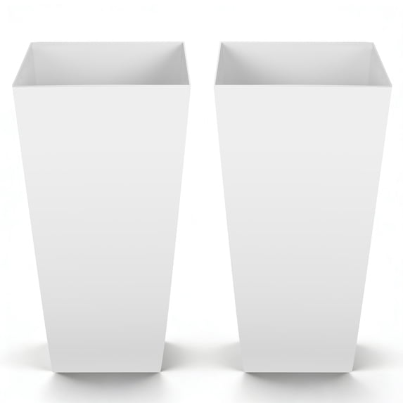VEVOR Tall Planters Set of 2, 26 Inch Large Outdoor Taper Planters for Outdoor Indoor Plants, Front Porch Plastic Modern Flower Pots with Casters, Inner Pot & Drainage Holes for Patio, Garden, White