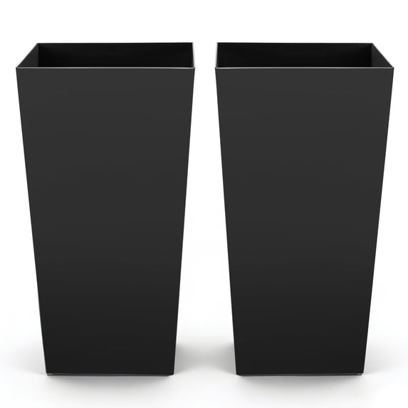 VEVOR Tall Planters Set of 2, 30 Inch Large Outdoor Taper Planters for Outdoor Indoor Plants, Front Porch Plastic Modern Flower Pots with Casters, Inner Pot & Drainage Holes for Patio, Garden, Black