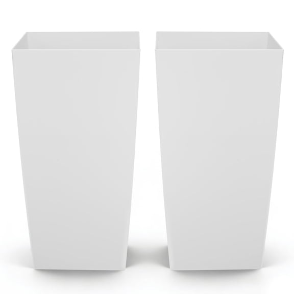 VEVOR Tall Planters Set of 2, 30 Inch Large Outdoor Taper Planters for Outdoor Indoor Plants, Front Porch Plastic Modern Flower Pots with Casters, Inner Pot & Drainage Holes for Patio, Garden, White