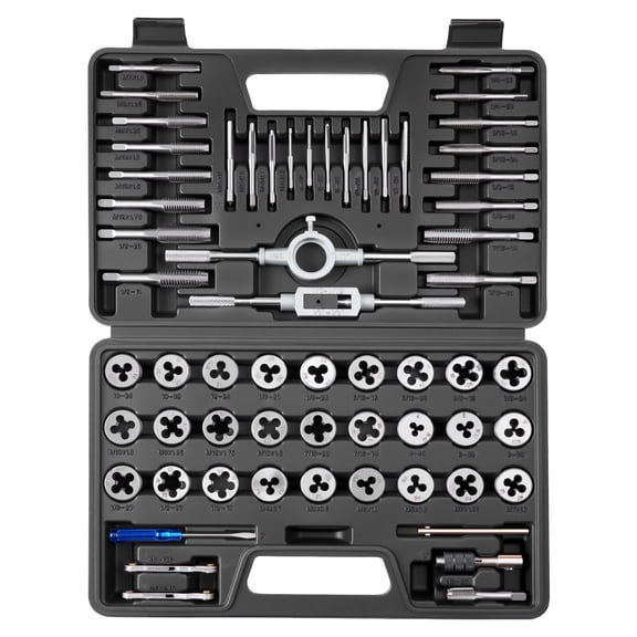 VEVOR Tap and Die Set, 60-Piece Metric and SAE Sizes M3 to M12, #4 to 1/2", with Coarse and Fine Thread Taps and Dies, Wrench, Carrying Case and Complete Accessories, for Threading and Rethreading
